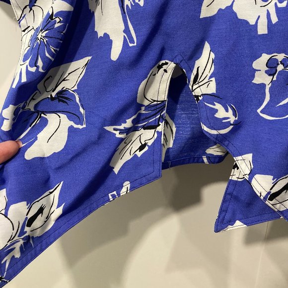 Tramway Paris Floral Tunic top long sleeve asymmetrical hem open back blue white - Picture 10 of 11